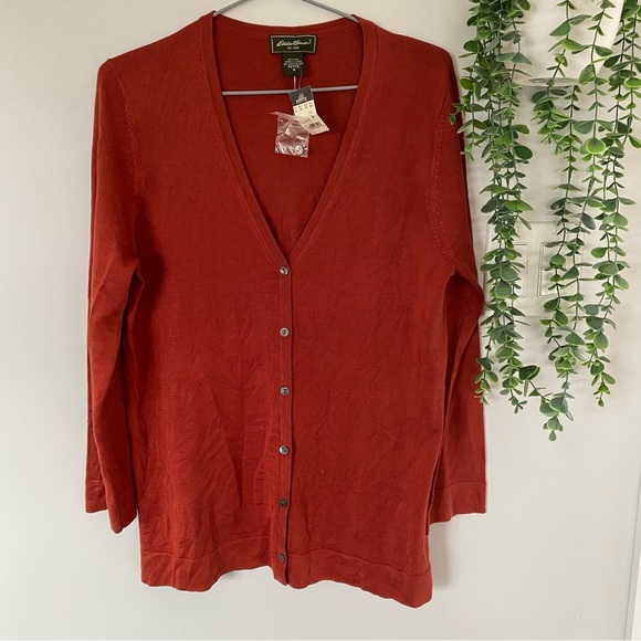 Eddie Bauer Silk Button Up Cardigan Pumpkin Size Medium Petite - Picture 5 of 9